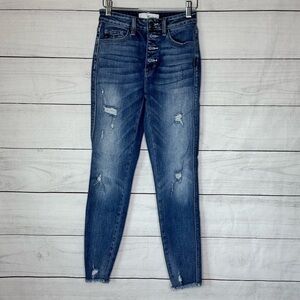 KanCan Adelaide High Rise  Medium Wash Button Fly Distressed Ankle Size 1/24